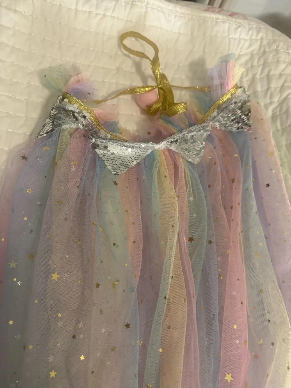 Pastel Rainbow Glitter Star Moon Tulle Fairy Cape Cover Up Costume Kids